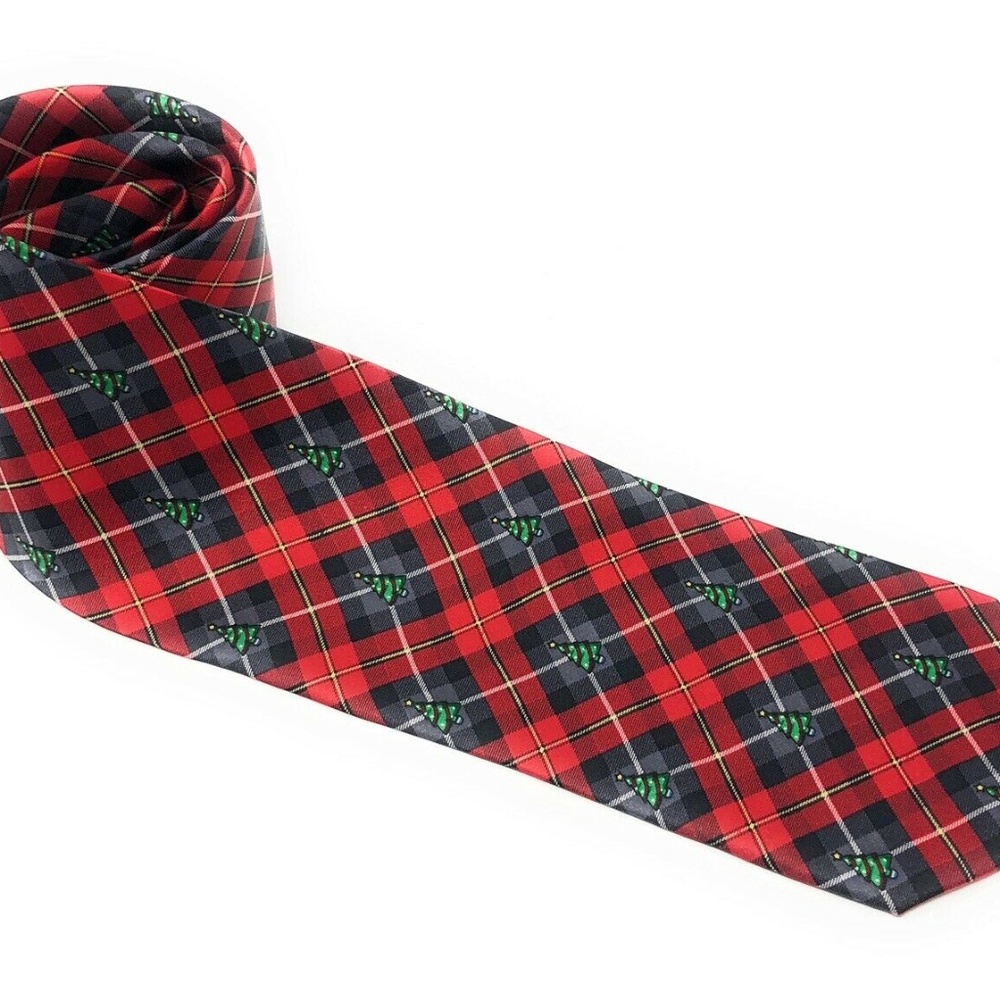 HOLIDAYS Mens Neck Tie Christmas Trees 581/2" Red